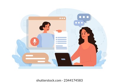 Virtual event. Online education or conference. Live stream didgital course. Remote education through the Internet. Flat vector illustration