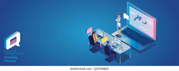 Virtual event People use Video conference landing Working Businessman on window screen taking with colleagues. Videoconferencing and online meeting workspace page, man and woman learning Vector, Flat