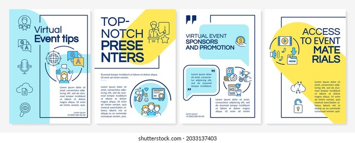 Virtual Event Tips Brochure Template. Top-notch Presenters. Flyer, Booklet, Leaflet Print, Cover Design With Linear Icons. Vector Layouts For Presentation, Annual Reports, Advertisement Pages