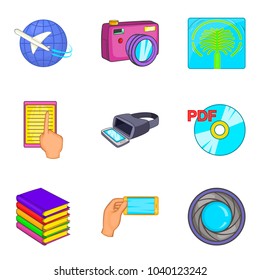 Virtual existence icons set. Cartoon set of 9 virtual existence vector icons for web isolated on white background