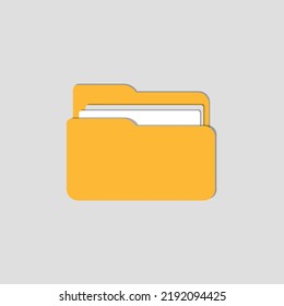 Virtual File Folder Vector Flat Icon In Yellow Color.