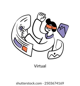 Esquema rellenado virtual Estilo Diseño Vector Ilustración de stock. 