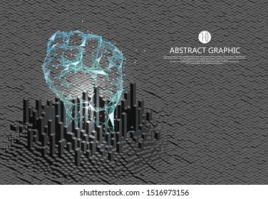 Virtual Fists Break Through Obstacles, Vector Illustrations.