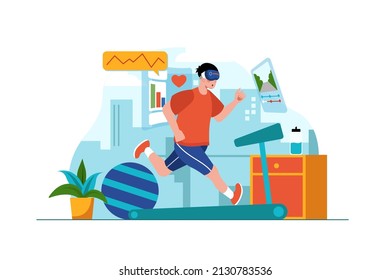 Virtual Fitness using VR Tech Illustration concept. Flat illustration isolated on white background