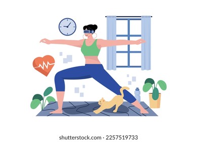Virtual Fitness using VR Tech Illustration concept on white background