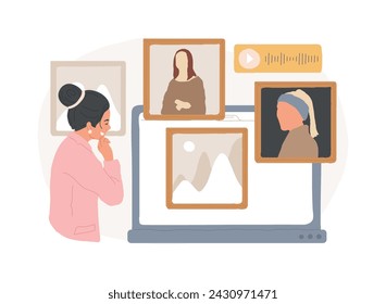 Virtual gallery tour isolated concept vector illustration. Free virtual gallery tour, piece of art, online exhibition experience, social distance, art therapy, online education vector concept.