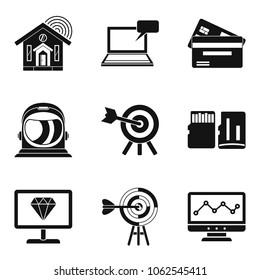 Virtual game icons set. Simple set of 9 virtual game vector icons for web isolated on white background