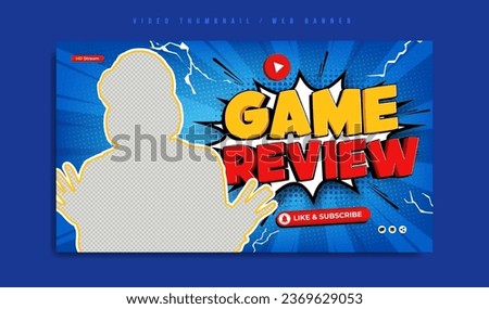 Virtual game review social media video thumbnail or web banner template. vr gaming technology or sports tech company business marketing website cover. Cyberspace background by grunge halftone pattern.