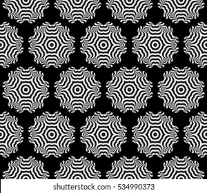 virtual geometric flowers. Abstract seamless vector illustration. visual 3D effect. For the design, printing, wallpaper, invitations/ black and white