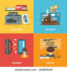 Virtual glasses design concept set with product range and applications flat icons isolated vector illustration