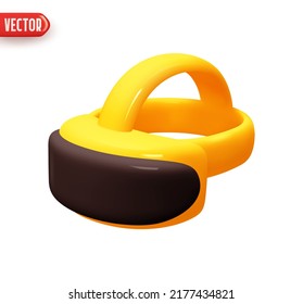 Virtual glasses gaming gadgets. Virtual reality modern device. Realistic 3d design element In plastic cartoon style. Yellow and black Icon isolated on white background. Vector illustration