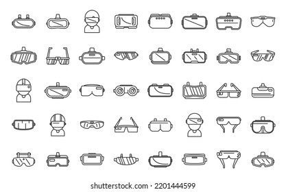 Virtual glasses icons set outline vector. Vr reality. Oculus video