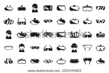 Virtual glasses icons set simple vector. Vr reality. Oculus video