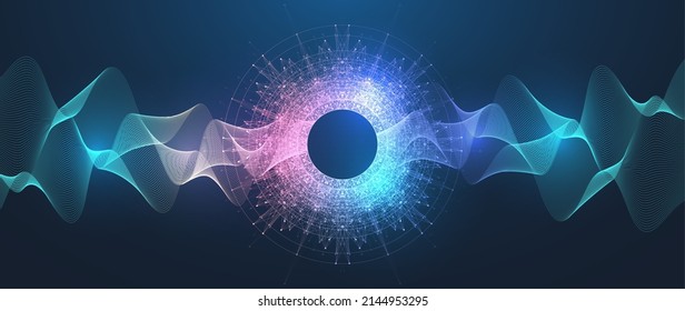 Virtuelles globales Internet-Verbindungssystem mit einer neuen Erfahrung in der virtuellen Realität. Metaverse digitale Welt clevere futuristische Schnittstelle Technologie Hintergrund, futuristische Vektorgrafik.