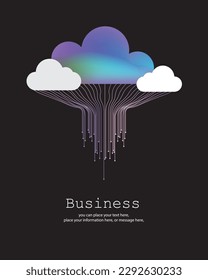 Virtual glowing cloud computing to download and loading data information and upload on system network application vector illustration. Technology data transformation concept