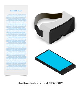 Virtual goggles and a smartphone. Two in one. vector illustration, isometric.