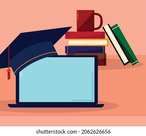 virtual graduation academic supplies and laptop