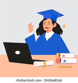 Virtual graduation ceremony, illustration concept.