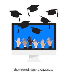 Virtual Graduation Ceremony. Online Graduation. Vector. 