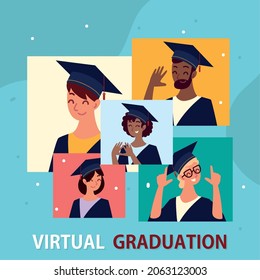virtual graduation, graduates in gown