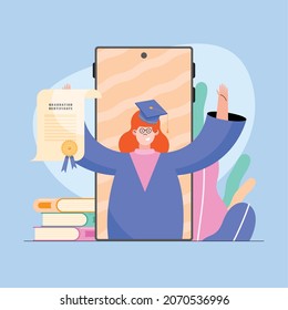 graduación virtual en iconos de smartphone