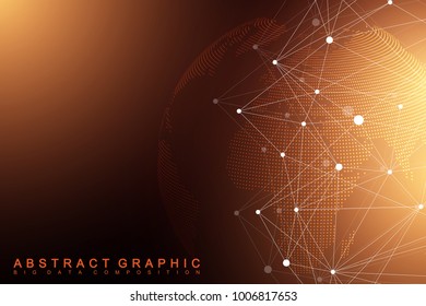 Virtual Graphic Abstract Background Communication with World Globe. Perspective backdrop of depth. Digital data visualization. Vector illustration.