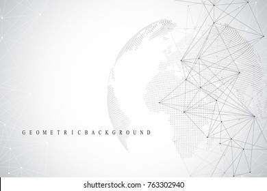 Virtual Graphic Abstract Background Communication With World Globe. Perspective Backdrop Of Depth. Digital Data Visualization. Vector Illustration