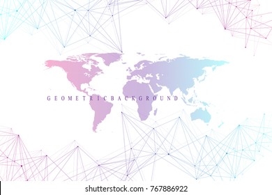 Virtual Graphic Abstract Background Communication with World Map. Perspective backdrop of depth. Digital data visualization. Vector illustration