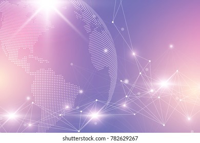 Virtual Graphic Abstract Background Communication with World Globe. Perspective backdrop of depth. Digital data visualization. Vector illustration.