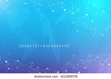 Virtual graphic background with world globes. Global network connection. Digital data visualization. Connection two hemisphere of the planet Earth. Vector illustration