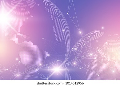 Virtual graphic background with world globes. Global network connection. Digital data visualization. Connection two hemisphere of the planet Earth. Vector illustration