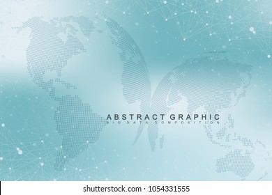 Virtual graphic background with world globes. Global network connection. Digital data visualization. Connection two hemisphere of the planet Earth. Vector illustration