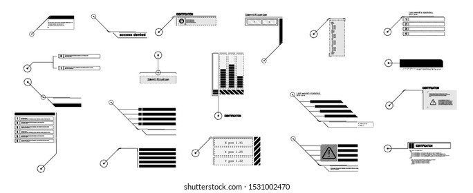 Virtual graphic. Infographic vector elements. Digital dashboard panel illustration Interface elements HUD, UI, GUI. Vector Callout Titles set.  Futuristic callout bar labels, information call box