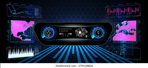 Virtual graphical interface Ui HUD Autoscann. Futuristic user interface. HUD UI. Abstract virtual graphic touch user interface. Car service in the style of HUD. 