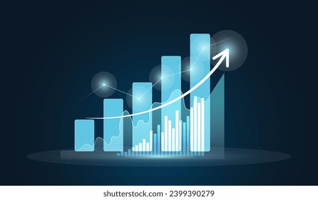 A Virtual Growth bar charts Financial Graph On Digital Technology Strategy Background With Finance Data Marketing Chart Analysis Report Or Success Investment