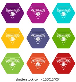 Virtual guide icons 9 set coloful isolated on white for web