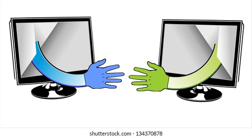 Virtual handshake - internet business concept isolated on white background
