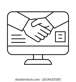 virtual handshake line icon vector. virtual handshake sign. isolated contour symbol black illustration