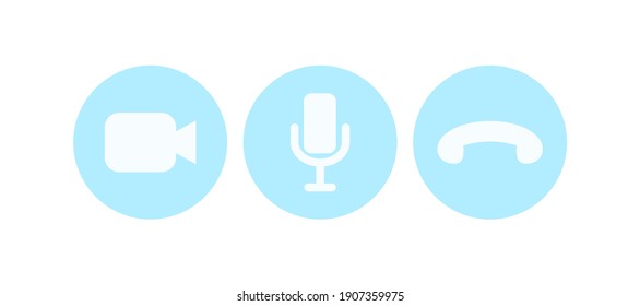 Virtual hangouts icons for conference call. Video, sound and call icons isolated on white background. Flat vector illustration