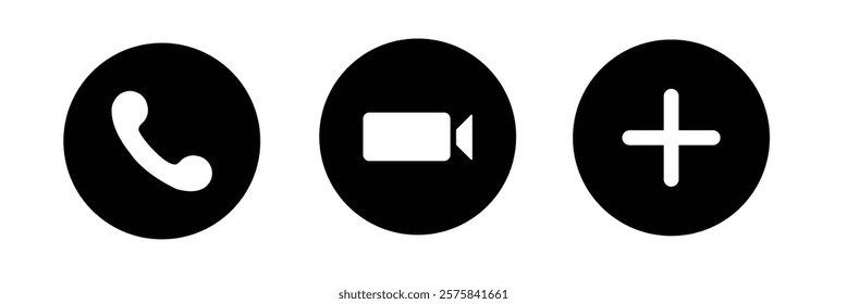 Virtual hangouts icons for conference call. On and off video, sound, camera and call icons isolated on white background. Flat vector illustration .