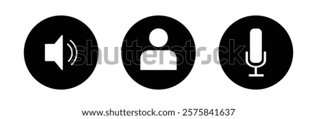 Virtual hangouts icons for conference call. On and off video, sound, camera and call icons isolated on white background. Flat vector illustration .