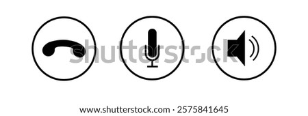 Virtual hangouts icons for conference call. On and off video, sound, camera and call icons isolated on white background. Flat vector illustration .