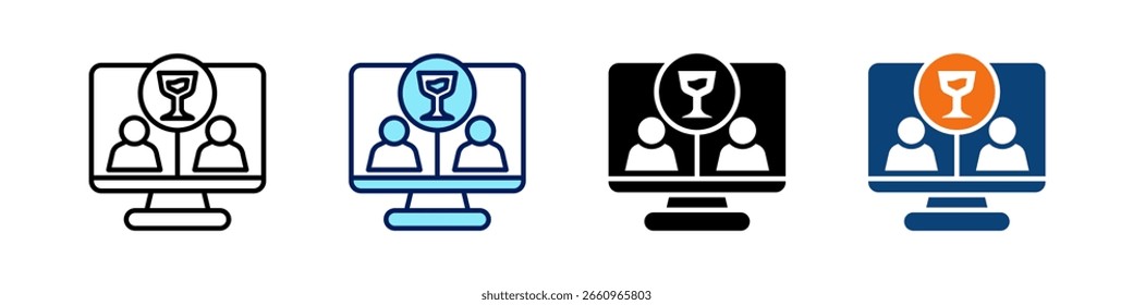 Virtual Happy Hour Todo en uno Icon Multi Styles Vector Set