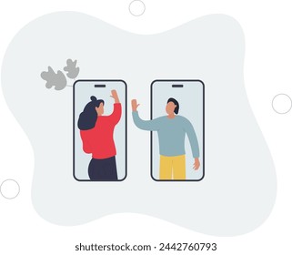 Virtual hi five for success collaboration, remote working or online greeting for business achievement, online video conference concept.