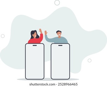 Virtual hi five for success collaboration, remote working or online greeting for business achievement,flat design with people.