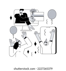 Virtual Holiday party abstract concept vector illustration. Online celebration, virtual office party, playing games, digital greeting idea, corporate event, quarantine fun abstract metaphor.