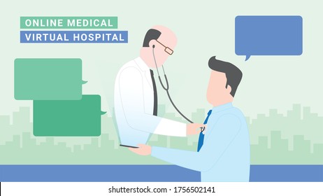 Virtual hospital concept. Online medical service. Doctor get through mobile phone screen using stethoscope for check health. Application technology clinic for talk with patient everywhere.