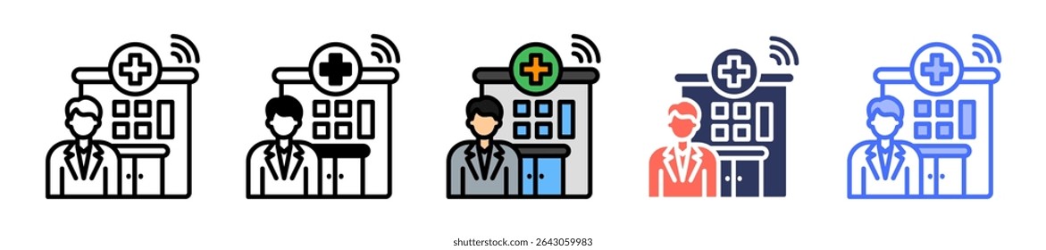 Ilustração de múltiplos vetores do ícone do hospital virtual