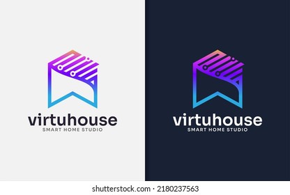 Virtual House Logo Design with Minimalist Tech Concept Design Illustration.