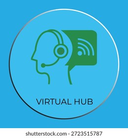 Virtual Hub Logo Icon with Human Head, Headset, and Signal Symbol